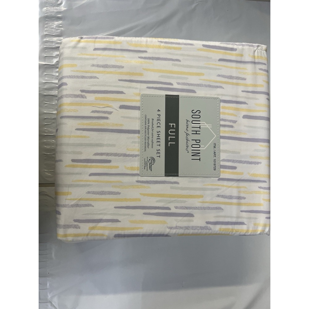 South Point Home Fashions Full Sheet Set 4 Piece Yellow Grey Dash 1019729 NEW